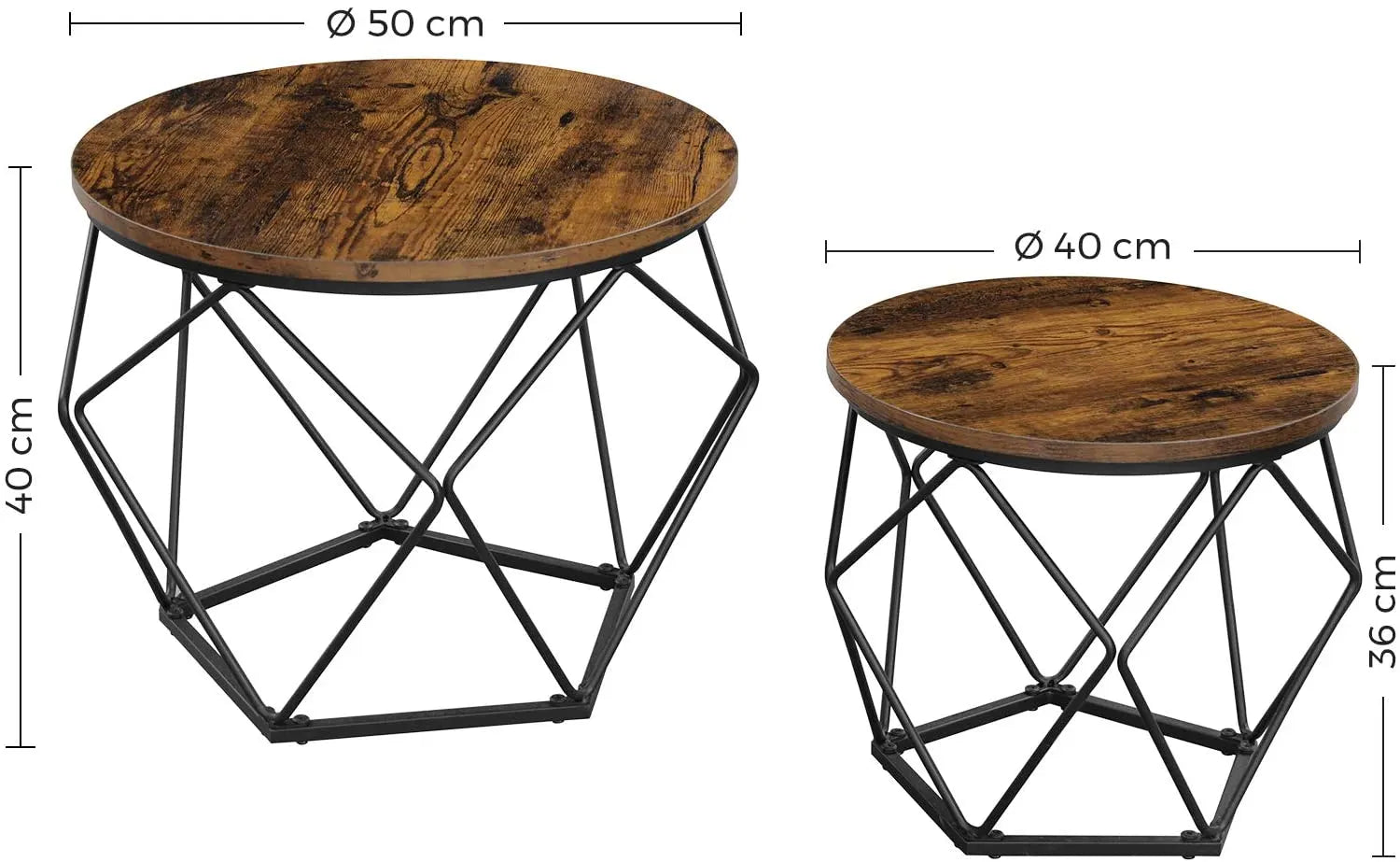 Set of 2 Side Tables Robust Steel Frame Rustic Brown and Black - Image 6