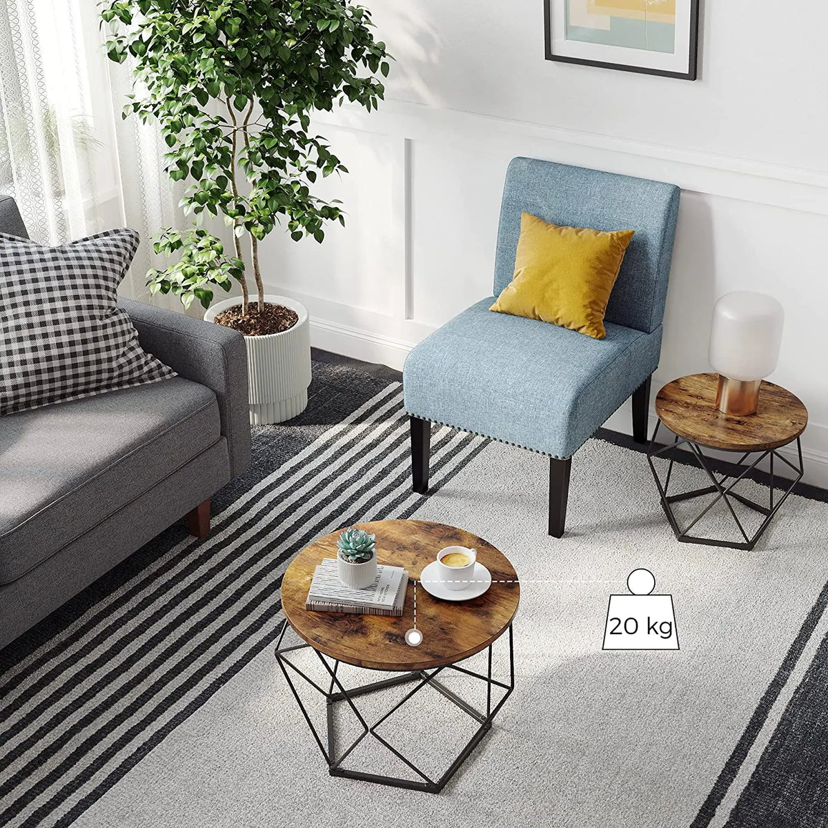 Set of 2 Side Tables Robust Steel Frame Rustic Brown and Black - Image 7