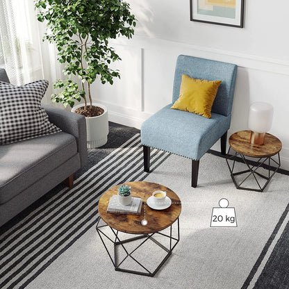 Set of 2 Side Tables Robust Steel Frame Rustic Brown and Black - Image 7