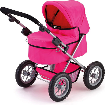 Foldable Dolls Pram with Height-Adjustable Handle and Shoulder Bag, Stable, Pink - Image 4