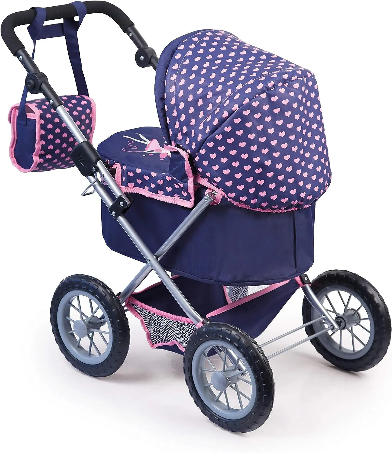 Trendy Dolls Pram, Foldable with Height-Adjustable Handle, Blue and Pink - Image 2