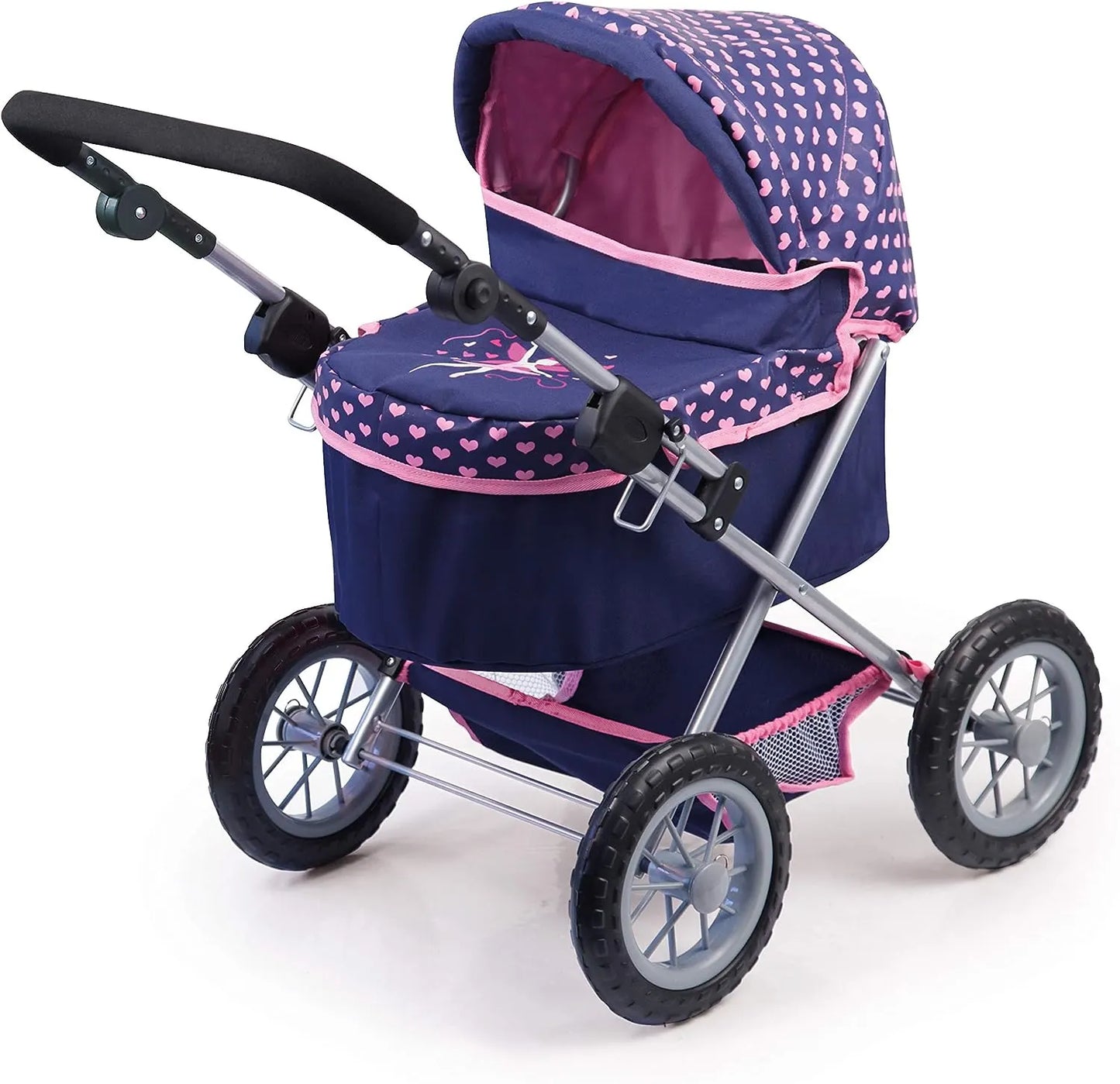 Trendy Dolls Pram, Foldable with Height-Adjustable Handle, Blue and Pink - Image 4
