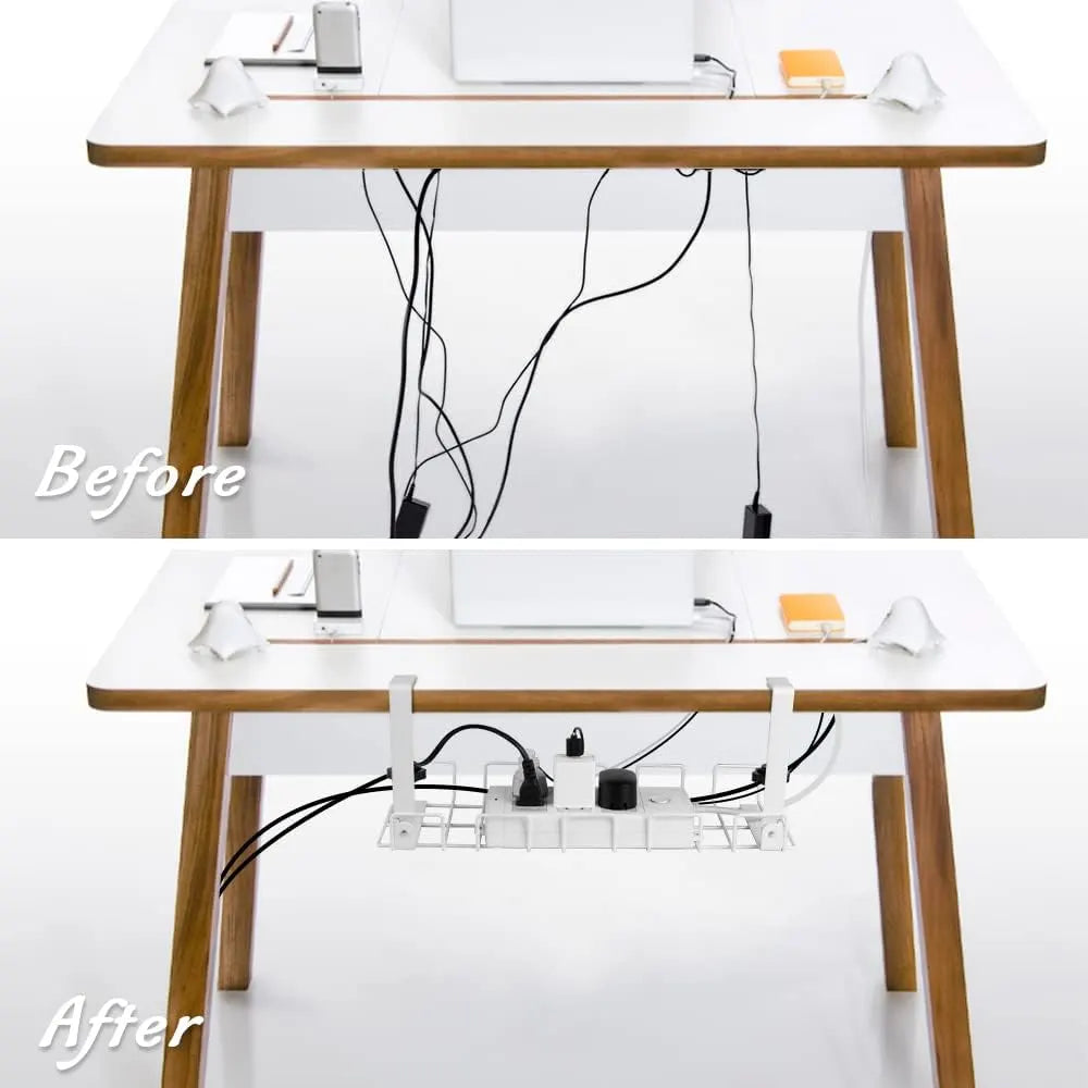 2 pack Under Desk Cable Management Tray, White - Image 2