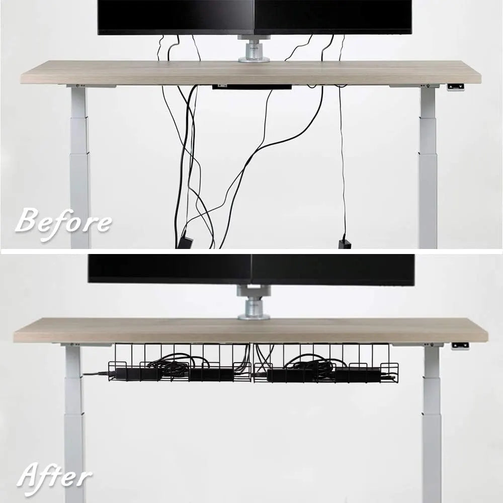 2 Pack Under Desk Cable Management Tray, Black - Image 2
