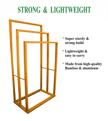 CARLA HOME Bamboo Towel Bar Holder Rack 3-Tier Free Standing for Bathroom. Towel Racks. Towel Rail Bathroom Accessory. Shower Hand Dish Towel. Towel Holder. Hand Towel Bar (Standard) - Image 9
