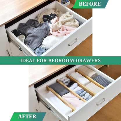 6 Pack Bamboo Adjustable Kitchen Drawer Dividers (Large, 44-55 cm) - Image 2