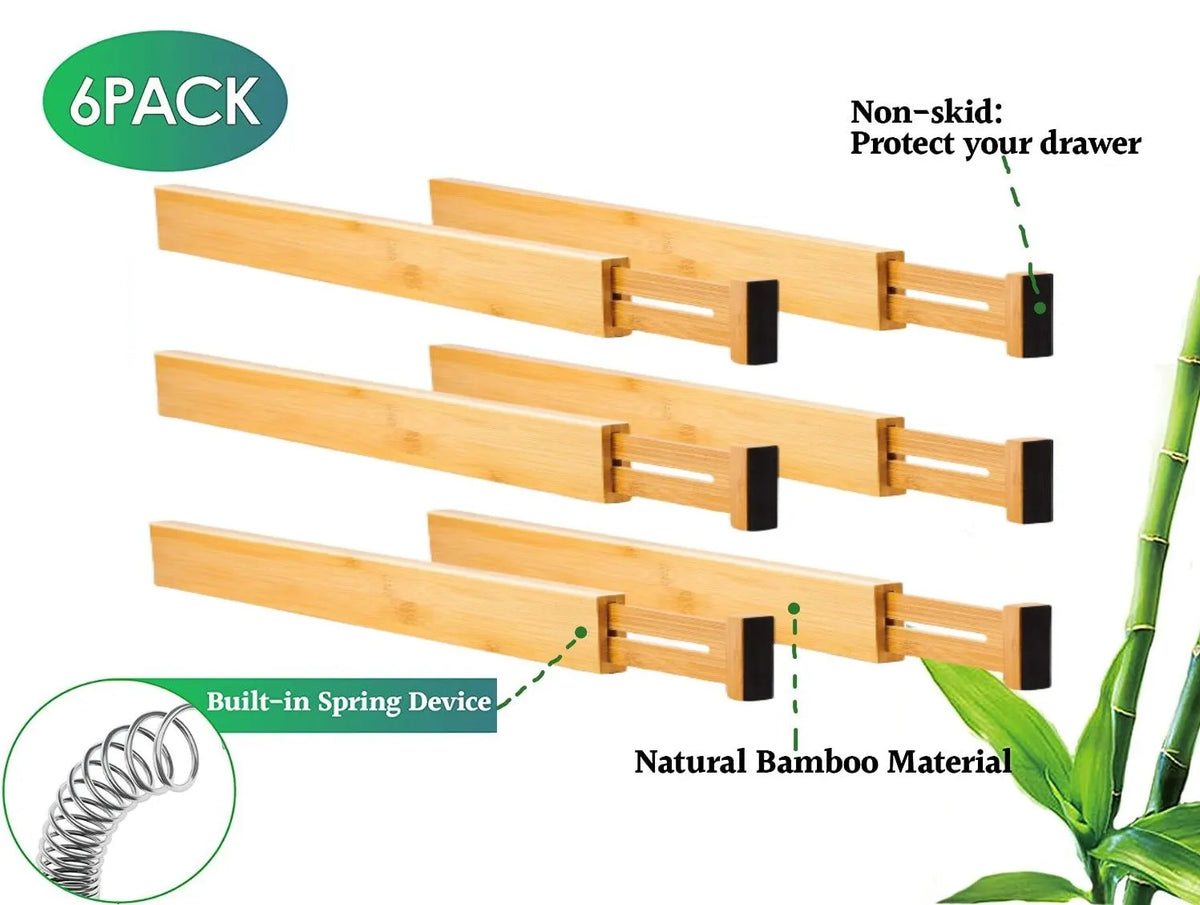 6 Pack Bamboo Adjustable Kitchen Drawer Dividers (Large, 44-55 cm) - Image 4