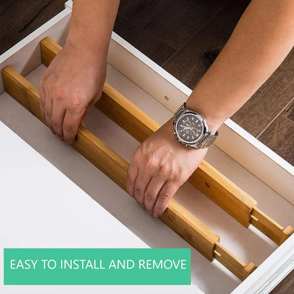 6 Pack Bamboo Adjustable Kitchen Drawer Dividers (Large, 44-55 cm) - Image 5