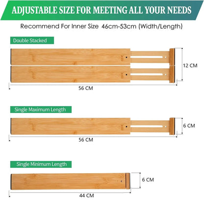 6 Pack Bamboo Adjustable Kitchen Drawer Dividers (Large, 44-55 cm) - Image 7