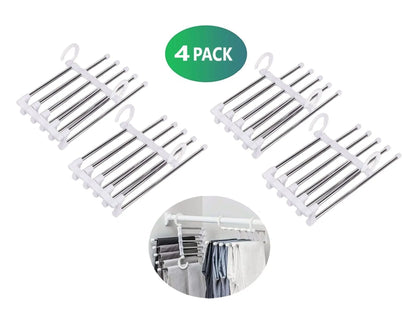 4 Pack Stainless Steel Adjustable 5 in 1 Pants Hangers Non-Slip Space Saving for Home Storage - Image 2