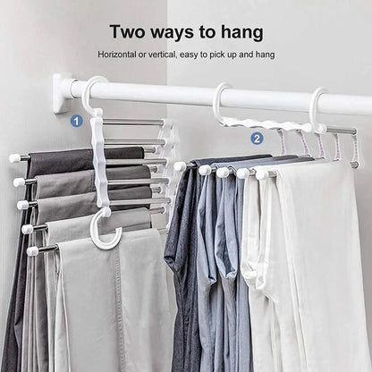 4 Pack Stainless Steel Adjustable 5 in 1 Pants Hangers Non-Slip Space Saving for Home Storage - Image 5