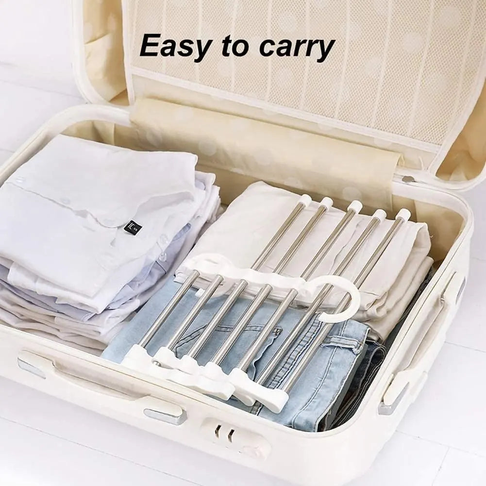 4 Pack Stainless Steel Adjustable 5 in 1 Pants Hangers Non-Slip Space Saving for Home Storage - Image 6