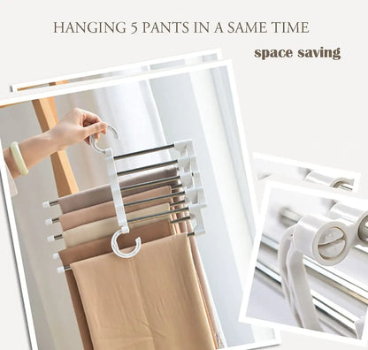 6 Pack Stainless Steel Adjustable 5 in 1 Pants Hangers Non-Slip Space Saving for Home Storage - Image 7