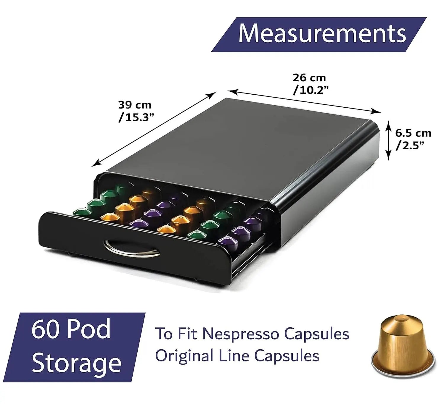 CARLA HOME Coffee Pods Holder Storage Drawer Compatible with 60 Nespresso Pods for Kitchen Storage & Organisation (Black) - Image 5
