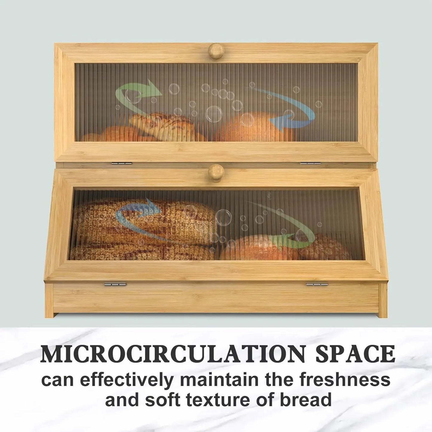 Double Layer Bamboo Bread Box for Kitchen Counter with Large Capacity and Clear Window - Image 5