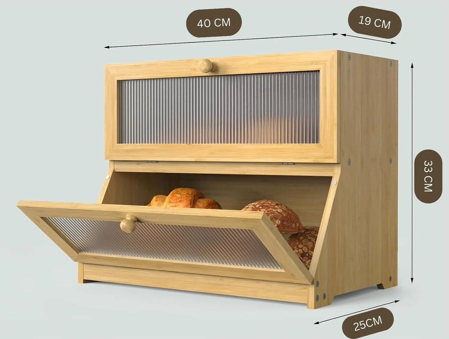 Double Layer Bamboo Bread Box for Kitchen Counter with Large Capacity and Clear Window - Image 9