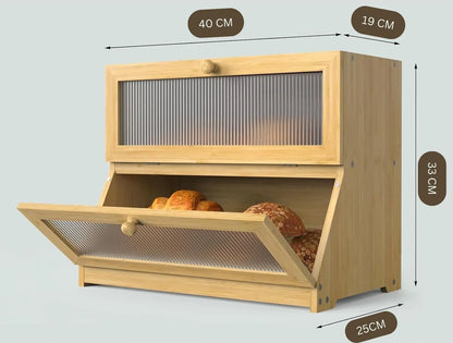 Double Layer Bamboo Bread Box for Kitchen Counter with Large Capacity and Clear Window - Image 9