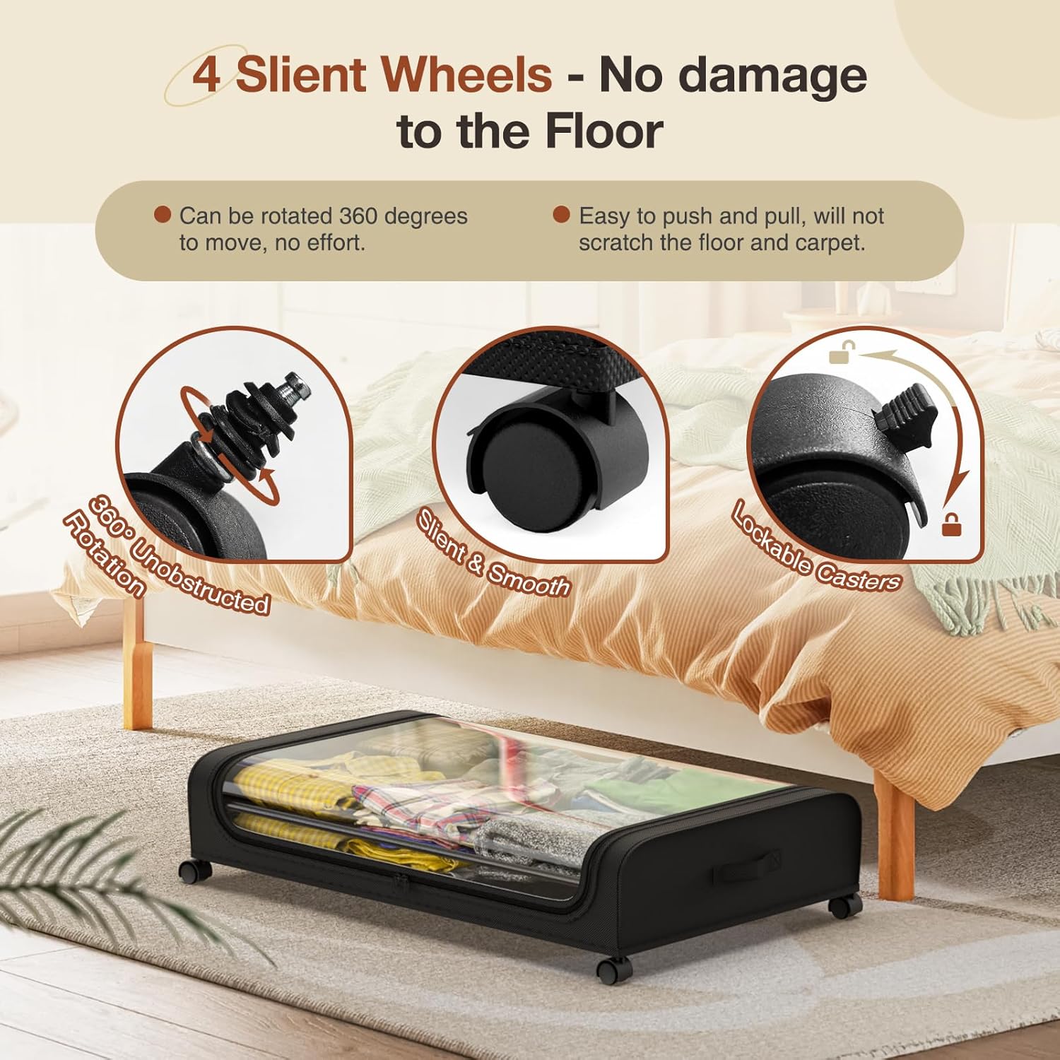 Set 2 Pcs XXL Under Bed Rolling Storage Containers with 50L Large Capacity and Wheels - Image 4