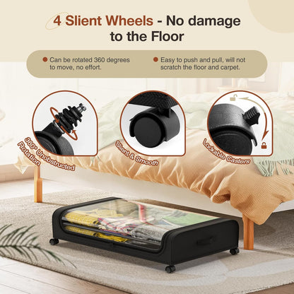 Set 2 Pcs XXL Under Bed Rolling Storage Containers with 50L Large Capacity and Wheels - Image 4
