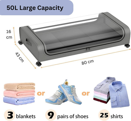 Set 2 Pcs XXL Under Bed Rolling Storage Containers with 50L Large Capacity and Wheels - Image 2