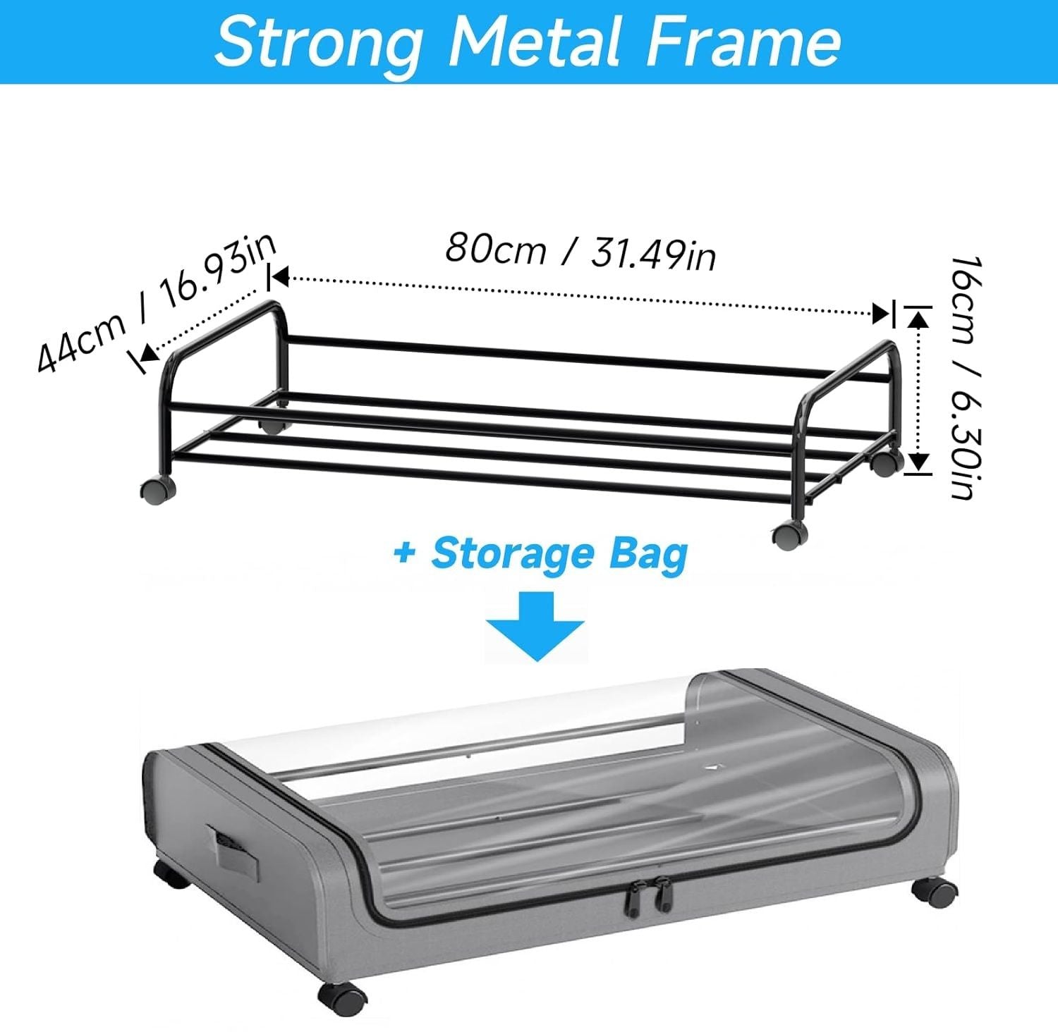 Set 2 Pcs XXL Under Bed Rolling Storage Containers with 50L Large Capacity and Wheels - Image 3