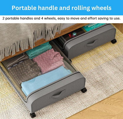 Set 2 Pcs XXL Under Bed Rolling Storage Containers with 50L Large Capacity and Wheels - Image 4