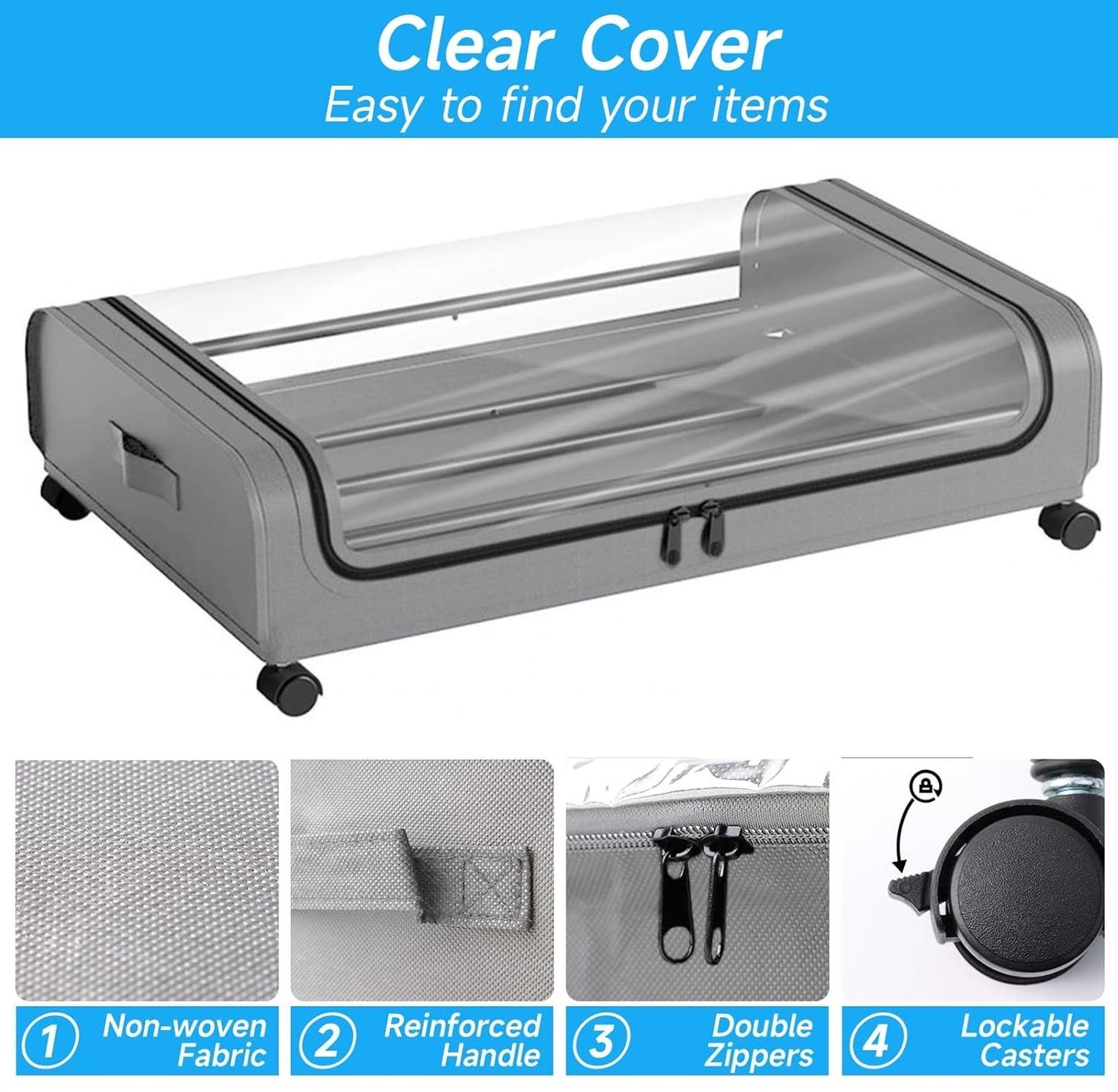 Set 2 Pcs XXL Under Bed Rolling Storage Containers with 50L Large Capacity and Wheels - Image 5