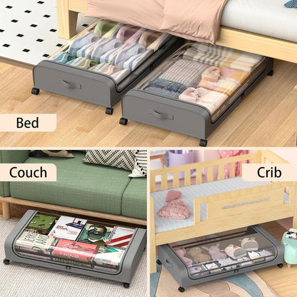 Set 2 Pcs XXL Under Bed Rolling Storage Containers with 50L Large Capacity and Wheels - Image 7