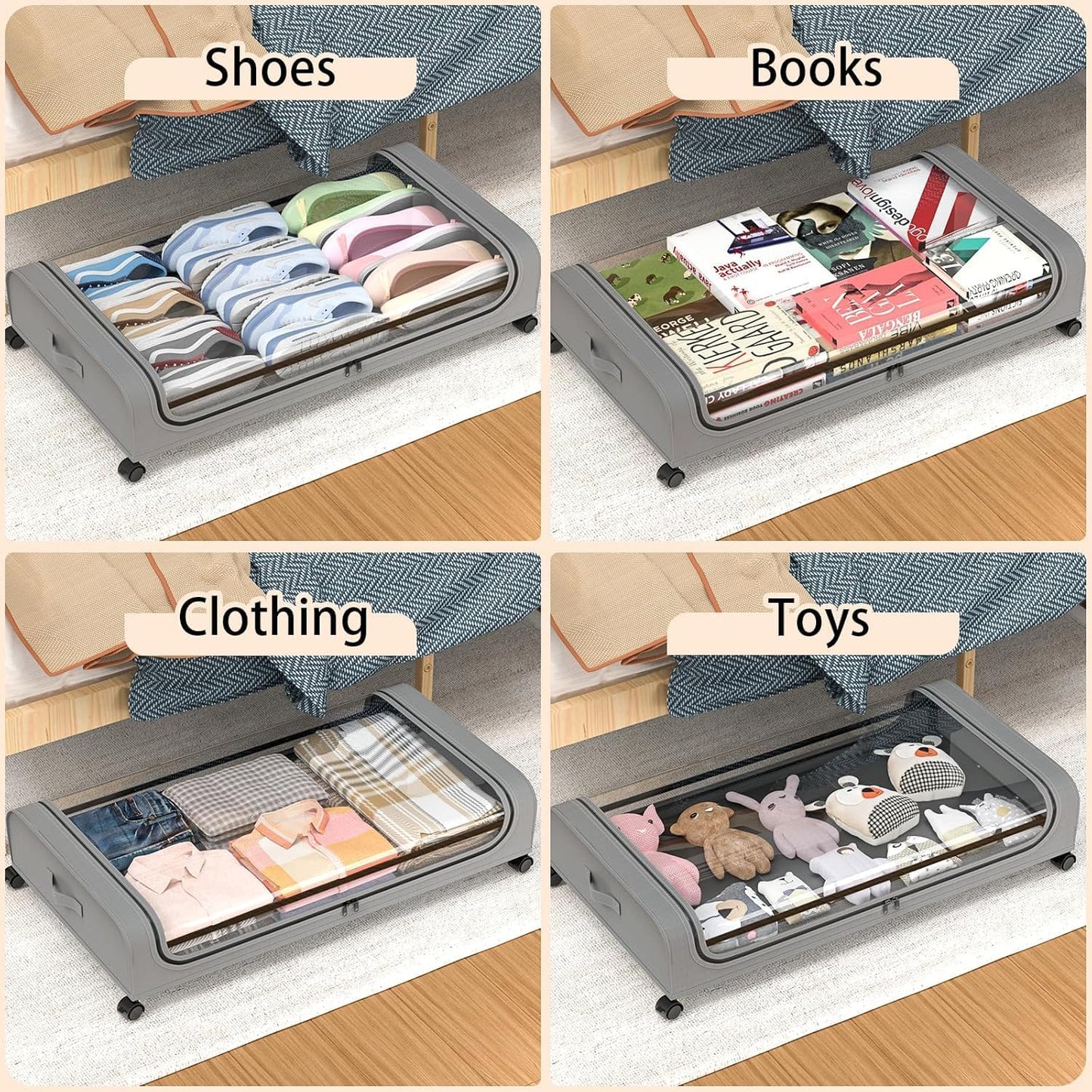 Set 2 Pcs XXL Under Bed Rolling Storage Containers with 50L Large Capacity and Wheels - Image 8