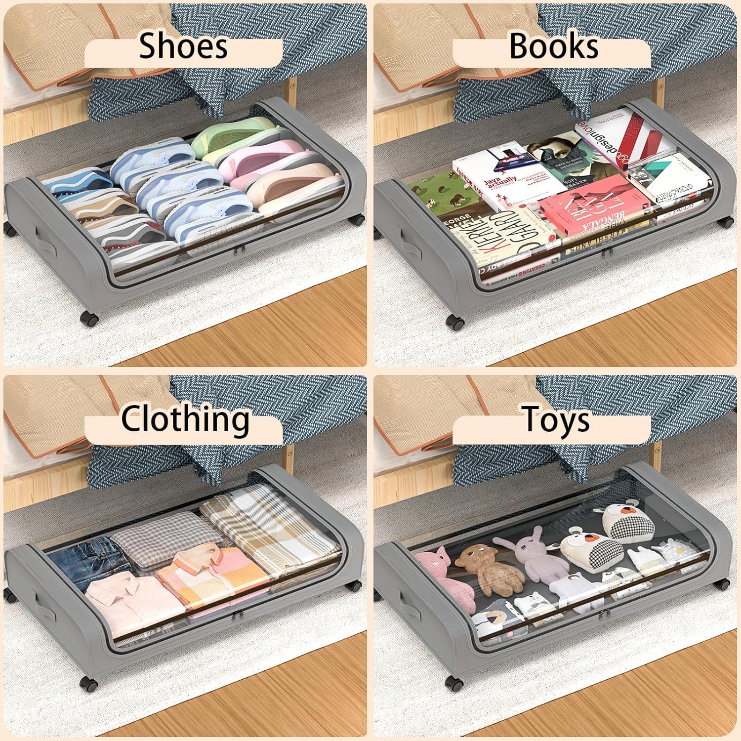 Set 2 Pcs XXL Under Bed Rolling Storage Containers with 50L Large Capacity and Wheels - Image 8