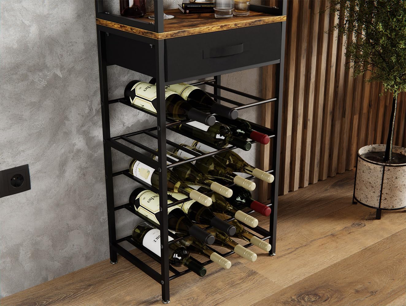 CARLA HOME Freestanding Wine Rack for 20 Bottles with Wood Countertop and Sturdy Metal Frame - Image 2
