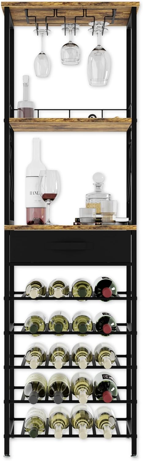 CARLA HOME Freestanding Wine Rack for 20 Bottles with Wood Countertop and Sturdy Metal Frame - Image 5