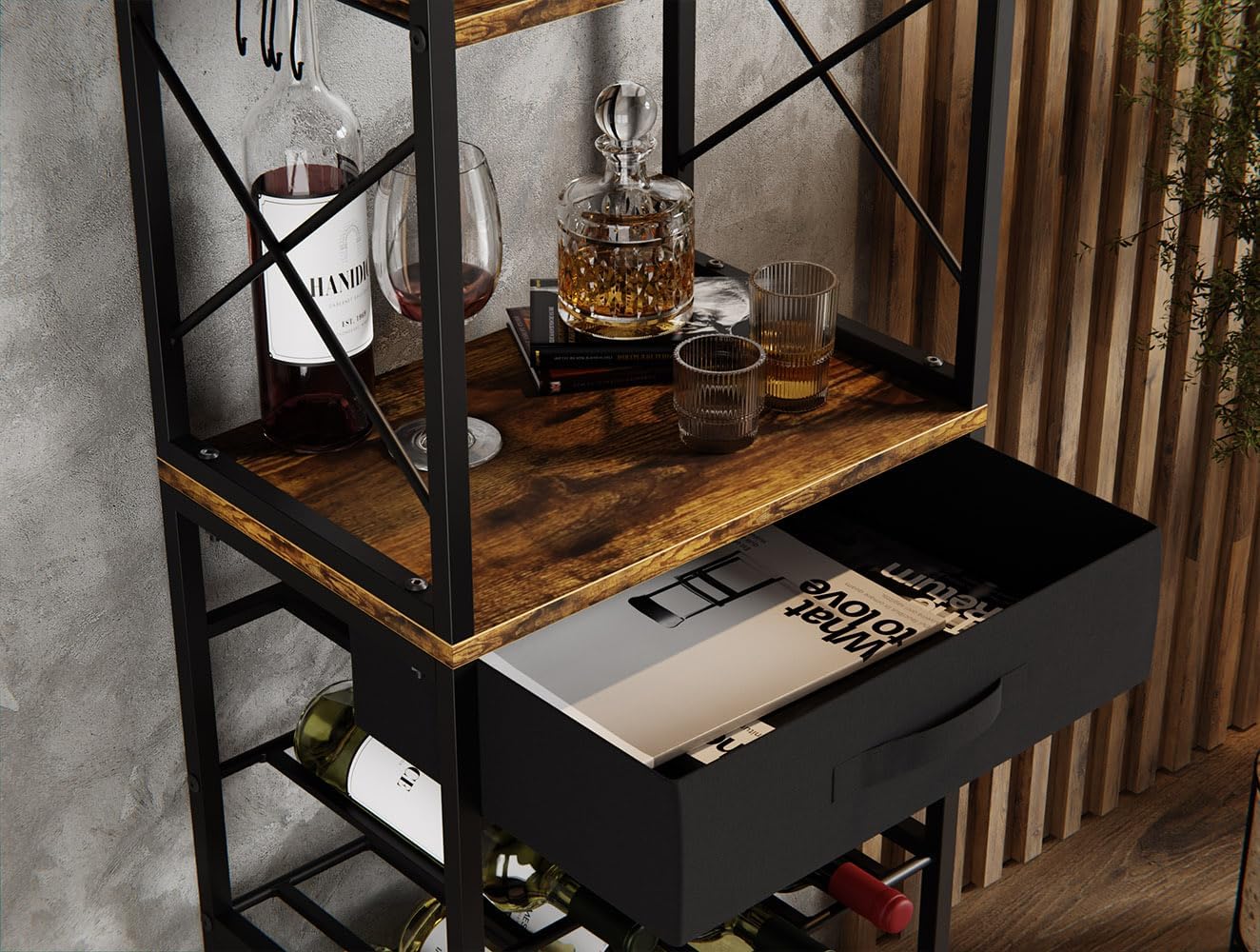 CARLA HOME Freestanding Wine Rack for 20 Bottles with Wood Countertop and Sturdy Metal Frame - Image 6