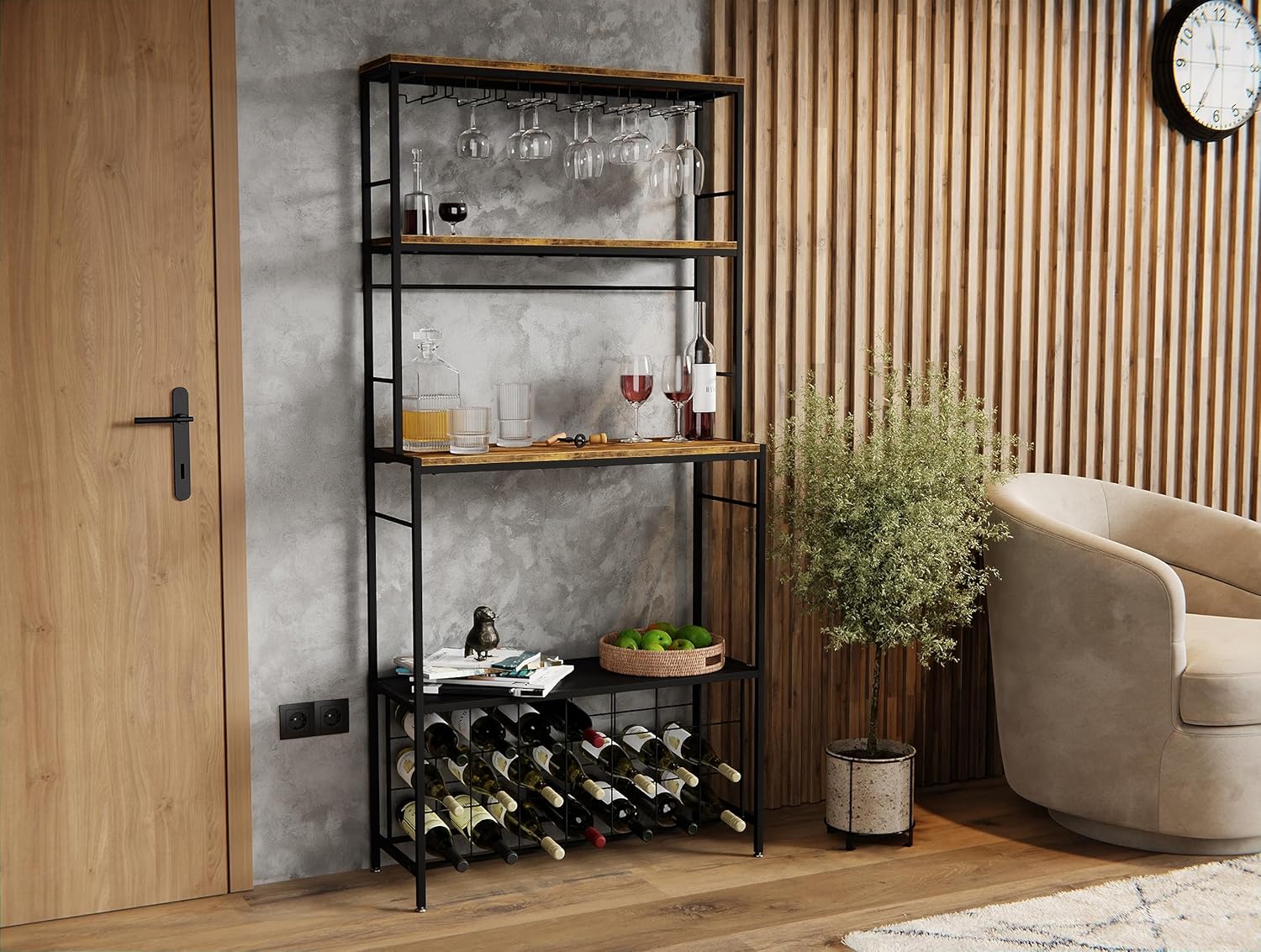 CARLA HOME Large Wine Rack for 20 Bottles with Wood Countertop and Sturdy Metal Frame - Image 3