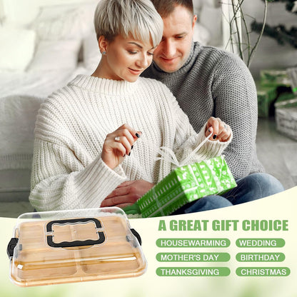 CARLA HOME Bamboo Charcuterie Board with Lid & Handle ideal Gift for Kitchen, Party & Picnic (6 Compartments) - Image 7