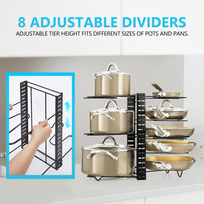 CARLA HOME Adjustable 8-Tier Pan Rack Pot Organizer for Kitchen Cabinet - Image 6