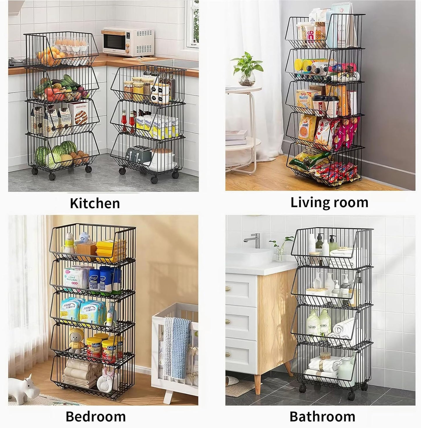 CARLA HOME Metal 5-Tier Rolling Vegetable and Fruit Basket Cart Stand for Kitchen - Image 3