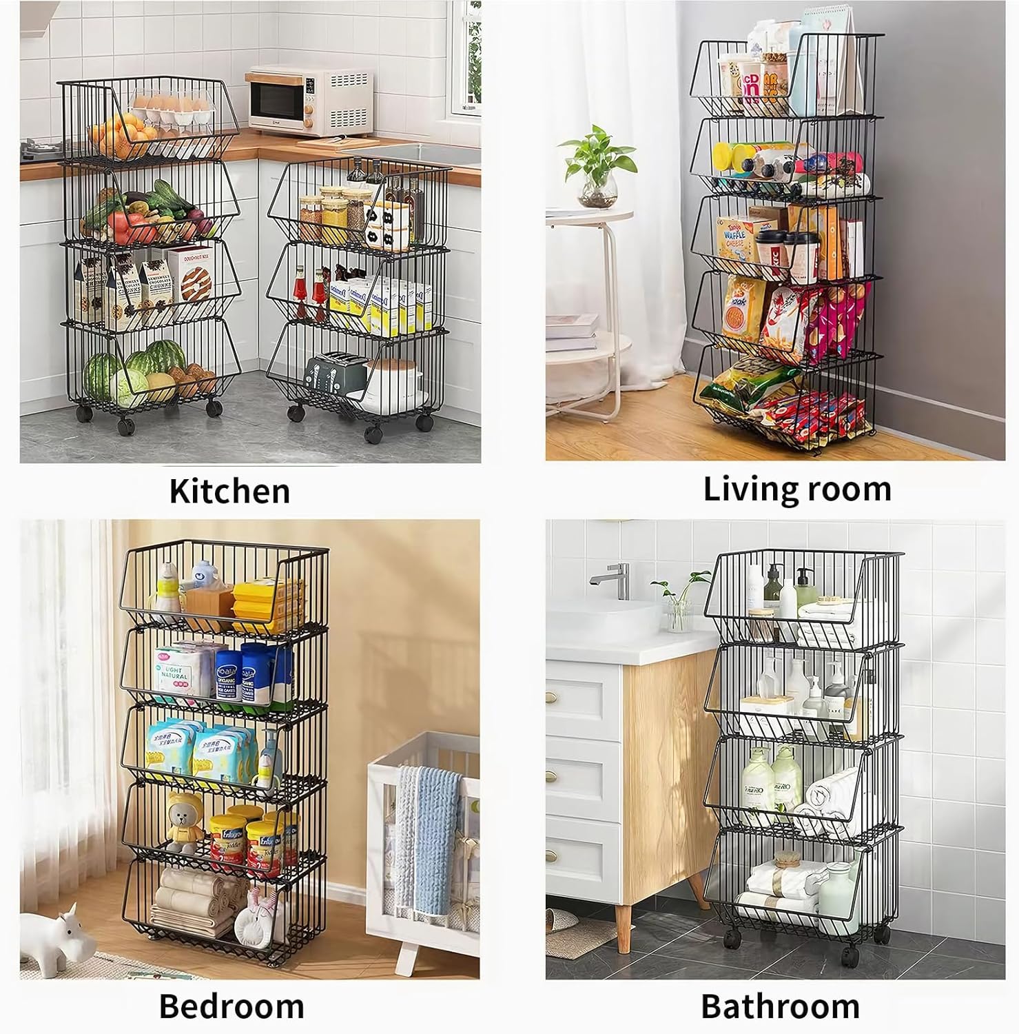 CARLA HOME Metal 5-Tier Rolling Vegetable and Fruit Basket Cart Stand for Kitchen - Image 3