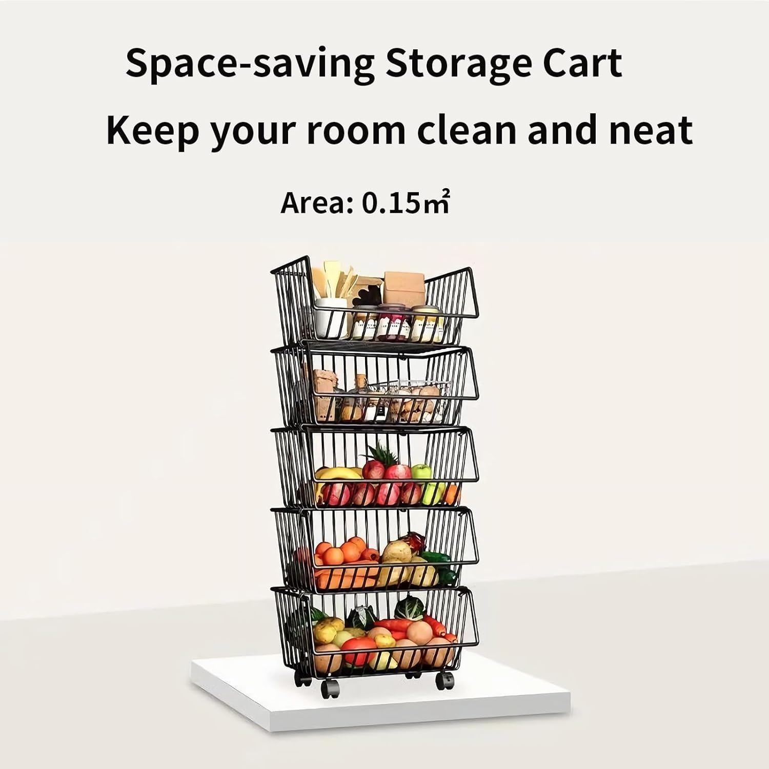 CARLA HOME Metal 5-Tier Rolling Vegetable and Fruit Basket Cart Stand for Kitchen - Image 7