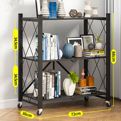 CARLA HOME 3-Tier Foldable Storage Shelf with Wheels for Kitchen, Garage, Pantry or Basement (Black) - Image 3