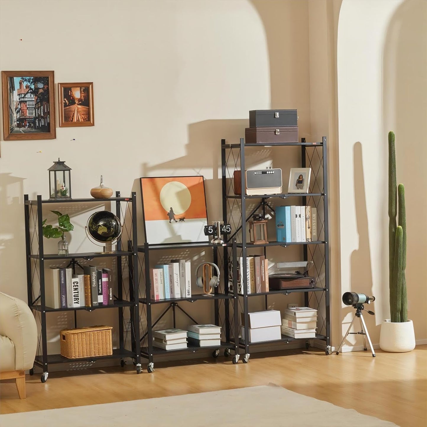 CARLA HOME 3-Tier Foldable Storage Shelf with Wheels for Kitchen, Garage, Pantry or Basement (Black) - Image 9