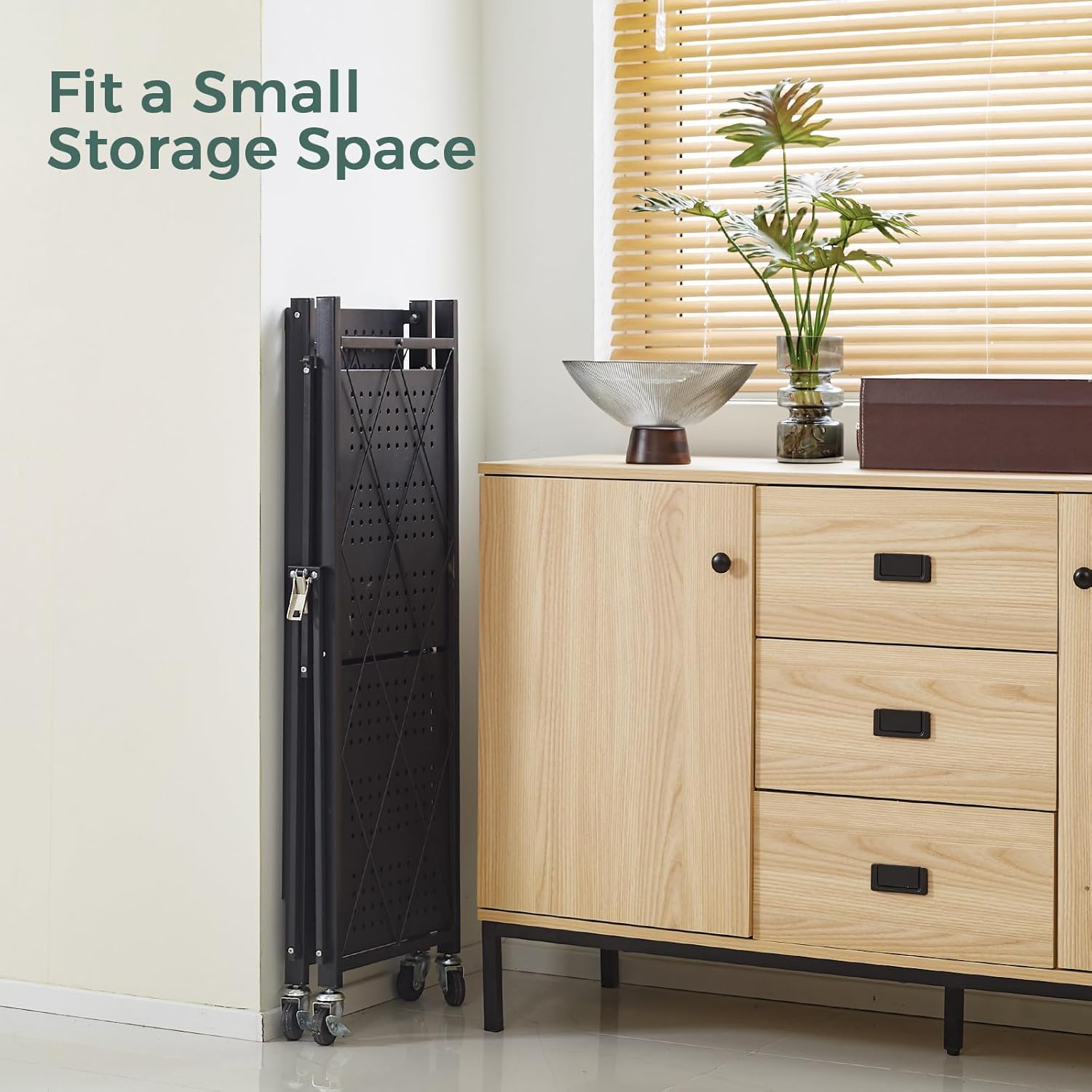 CARLA HOME 4-Tier Foldable Storage Shelf with Wheels for Kitchen, Garage, Pantry or Basement (Black) - Image 7