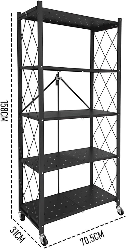 CARLA HOME 5-Tier Foldable Storage Shelf with Wheels for Kitchen, Garage, Pantry or Basement (Black) - Image 3