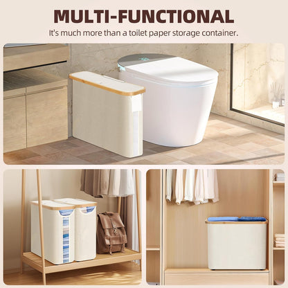 CARLA HOME Toilet Paper Storage Basket Holds Up to 12 Rolls with Bamboo Lid and Handle for RV Closet (White) - Image 8
