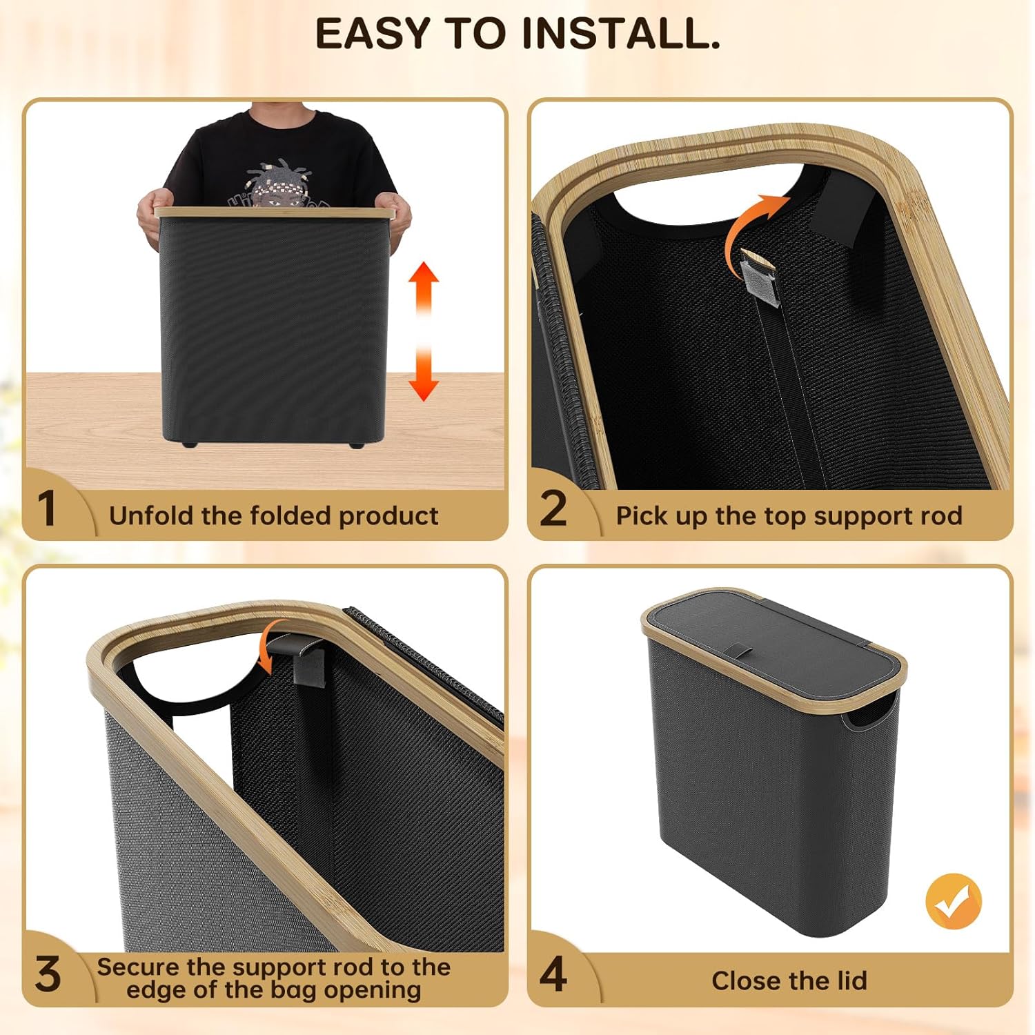 CARLA HOME Toilet Paper Storage Basket Holds Up to 12 Rolls with Bamboo Lid and Handle for RV Closet (Black) - Image 7