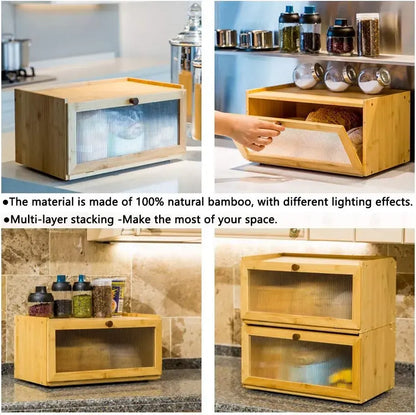 CARLA HOME Bamboo Bread Box, Kitchen Countertop Storage, Window Bread Holder - Image 2