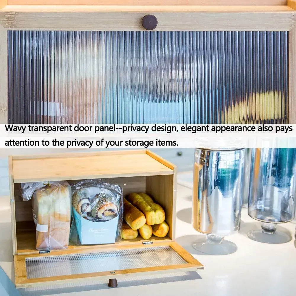 CARLA HOME Bamboo Bread Box, Kitchen Countertop Storage, Window Bread Holder - Image 3