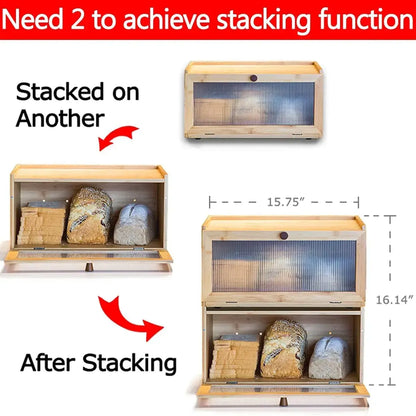 CARLA HOME Bamboo Bread Box, Kitchen Countertop Storage, Window Bread Holder - Image 4