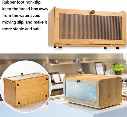 CARLA HOME Bamboo Bread Box, Kitchen Countertop Storage, Window Bread Holder - Image 5