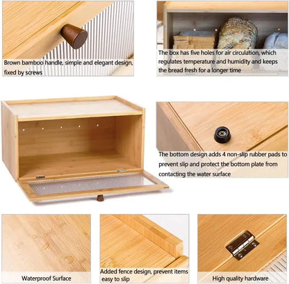 CARLA HOME Bamboo Bread Box, Kitchen Countertop Storage, Window Bread Holder - Image 6